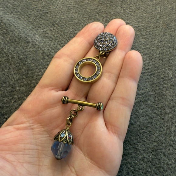 Heidi Daus Earrings Signed Swarovski Clip On Convertible Blue & Violet LIKE NEW - Picture 3 of 11